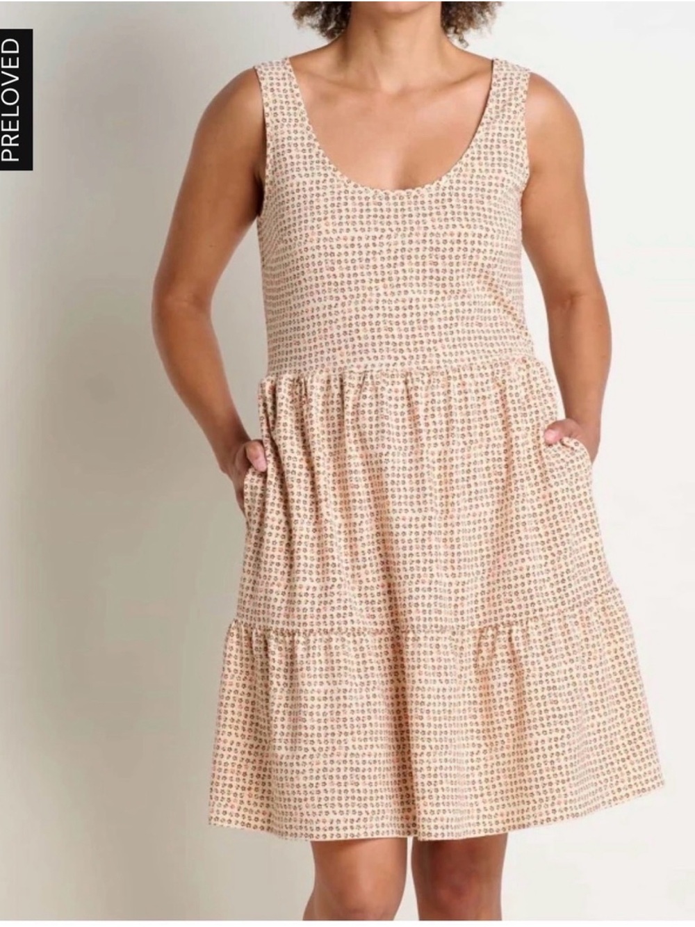 Toad&Co Cream Printed Sleeveless Tiered Mini Dress